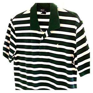 Green and white striped polo.